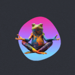 multi-colored frog sitting in yoga pose